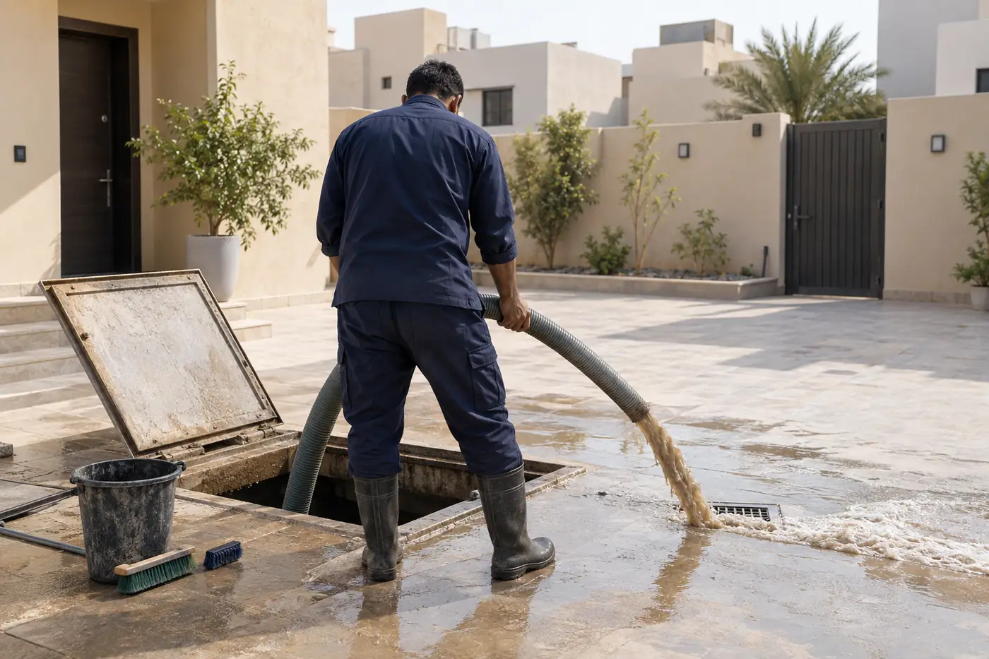 سحب الماء والطين من الخزان الأرضي بمضخة